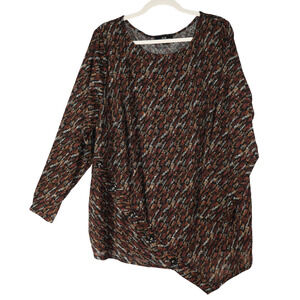 AGB Woman Tunic  Knit Top Size 3x Brown Stretch Asymetrical Hem Button Detailing